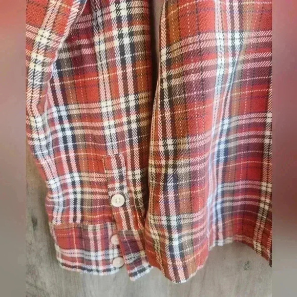 Patagonia Organic Cotton Vintage Orange Plaid Button Up Flannel Size 10 Women’s - Picture 4 of 8